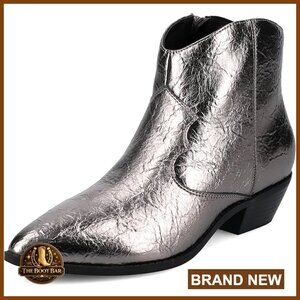 Pull-On Ankle Booties with Cuban Heel, Faux Leather, Pointed Toe